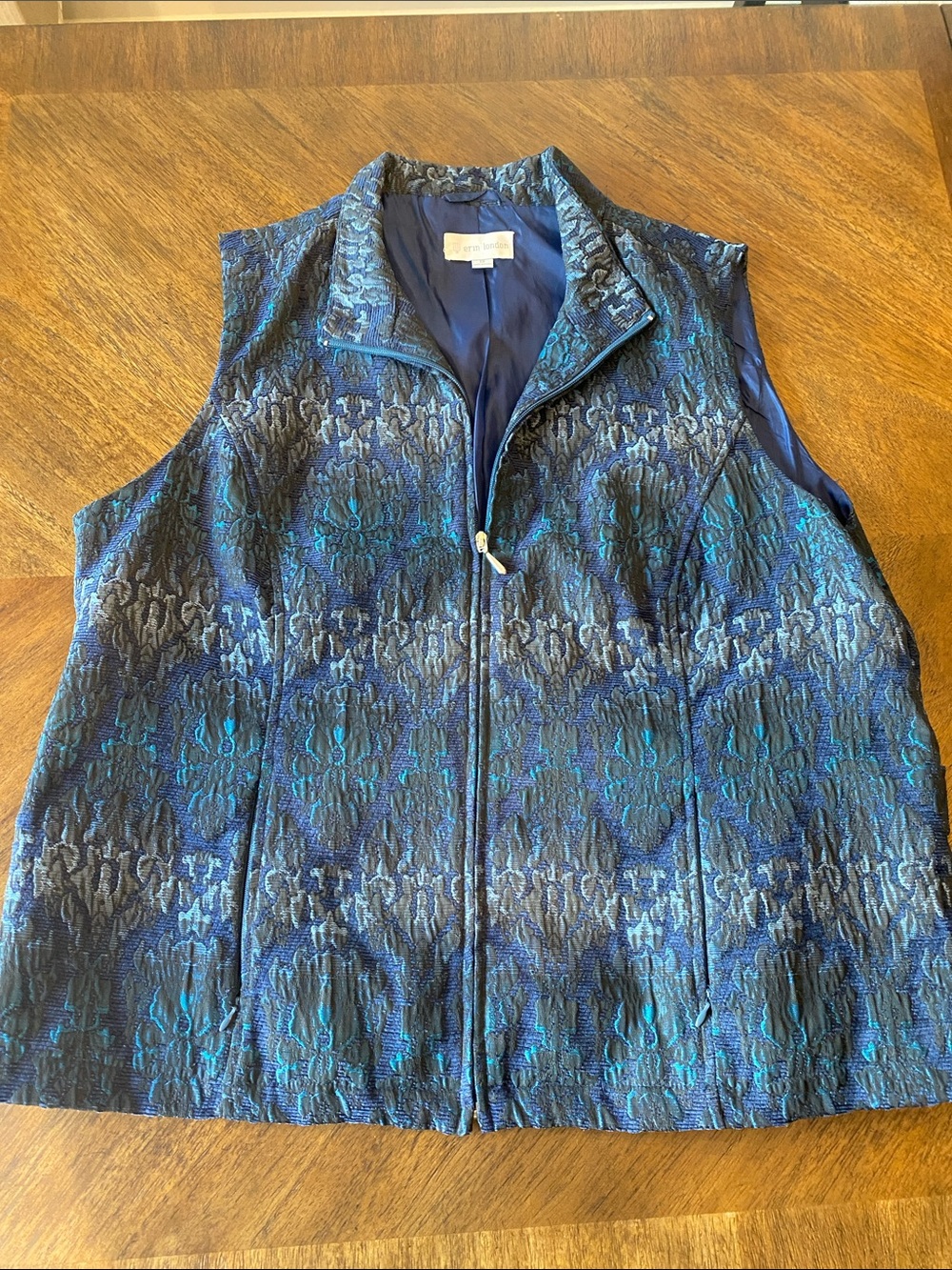 erin london Blue Patterned Zip-Front Vest